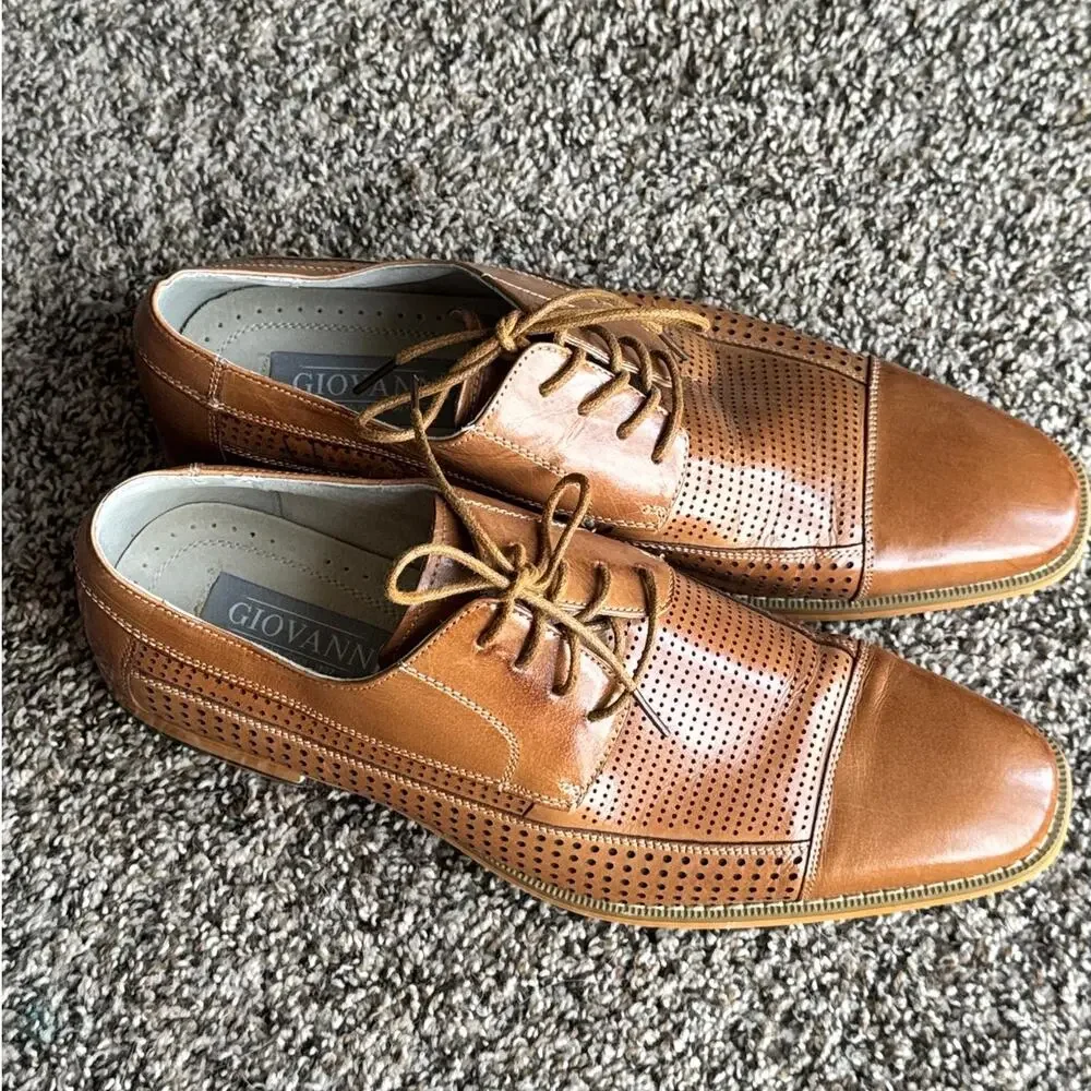 Giovanni Men’s Cap Toe Perforated Dress Shoes Tan Leather US 8.5